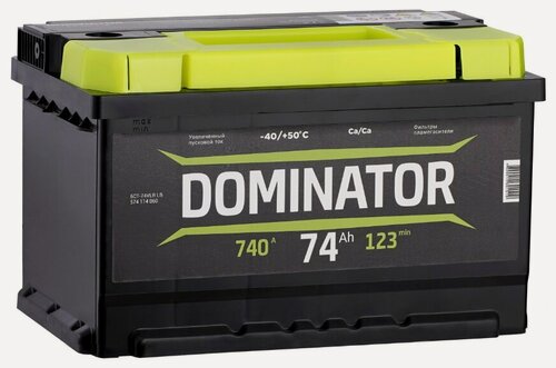 Изображение товара Аккумулятор автомобильный Dominator 74 А/ч 740 A обр. пол. низкий Евро авто (278x175x175)