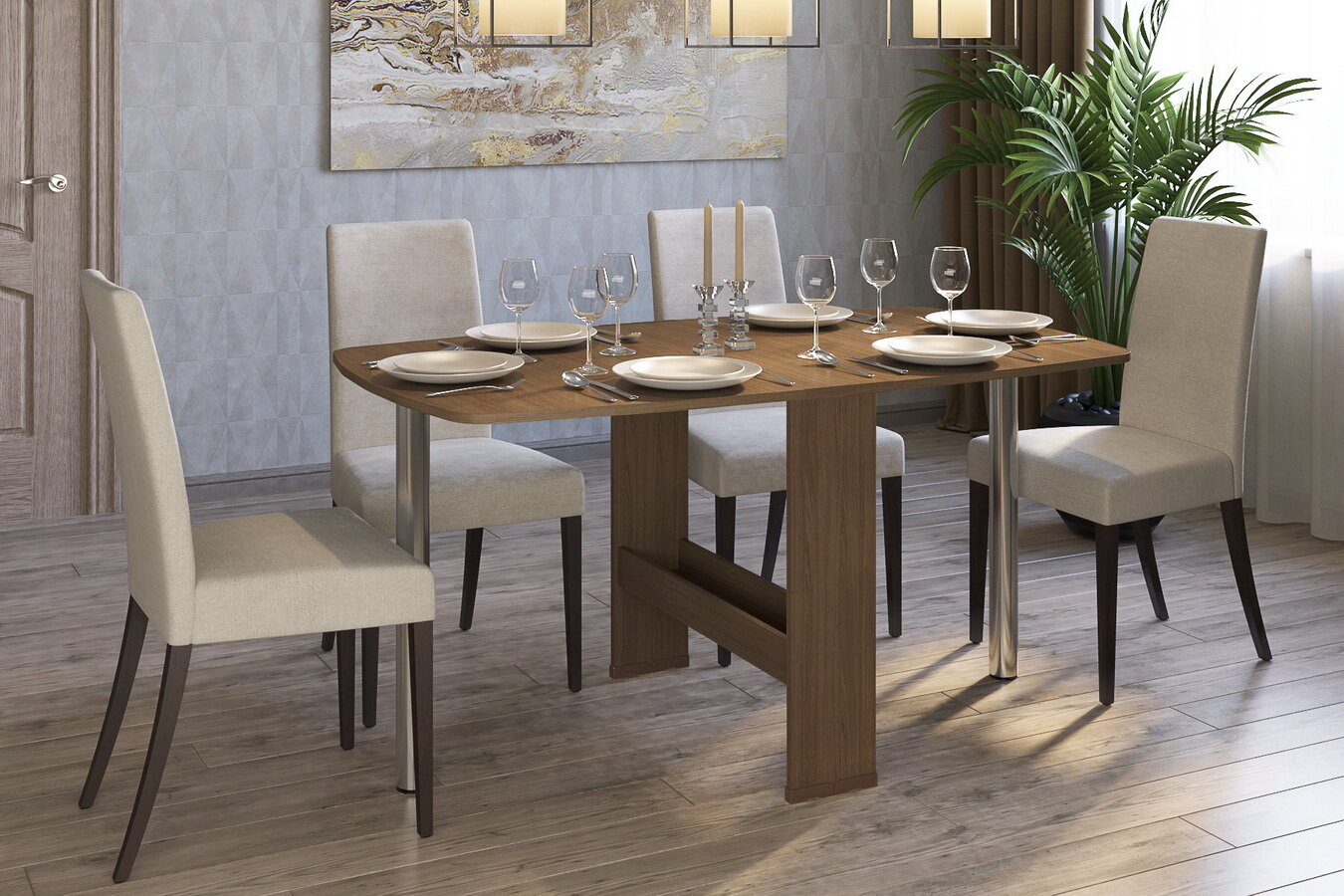 фото Стол-книжка 147 см с 2 металлическими ножками (цвет: дуб молочный)