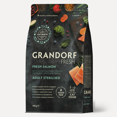 Изображение товара GRANDORF Fresh Cat STERILISED Salmon&Sweet Potato (Свежее филе лосося с бататом для стерилизованных кошек) (400 г)