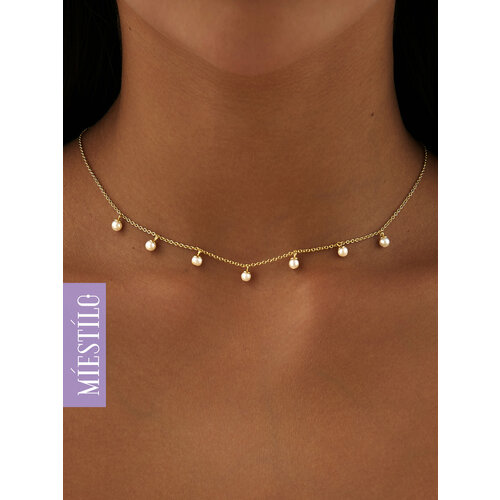 Колье MIESTILO, серебро, 925 проба, золочение, жемчуг, длина 45 см., желтый, золотистый