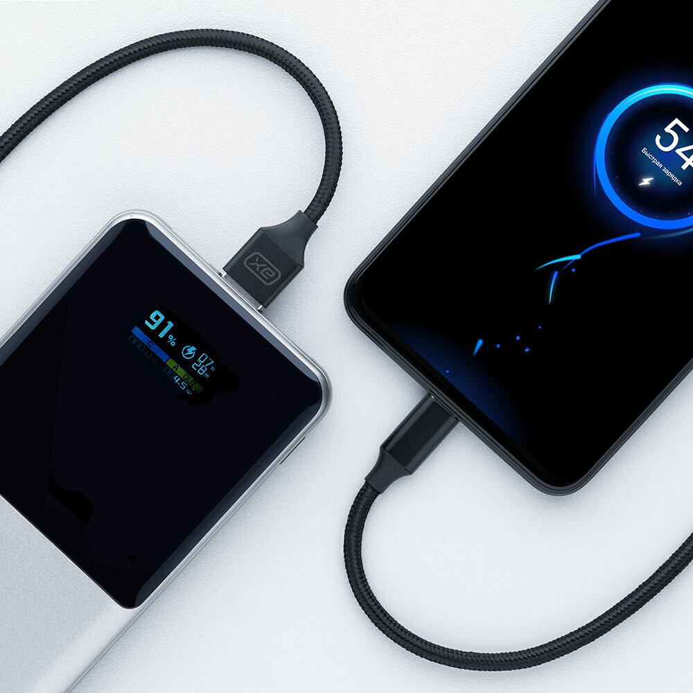 Кабель для зарядки USB - micro-USB, 2A, 1 м, черный, нейлон, ахха 7262 — фото 1