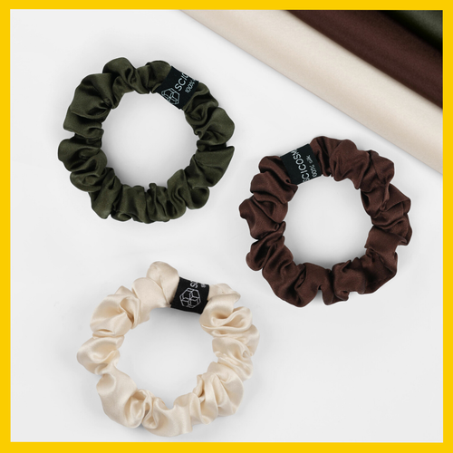 Набор шёлковых резинок 2 см болотный шоколадный светлый шампань 100 натуральный шелк премиальные аксессуары для ухода за волосами SciCOSMO 2650₽