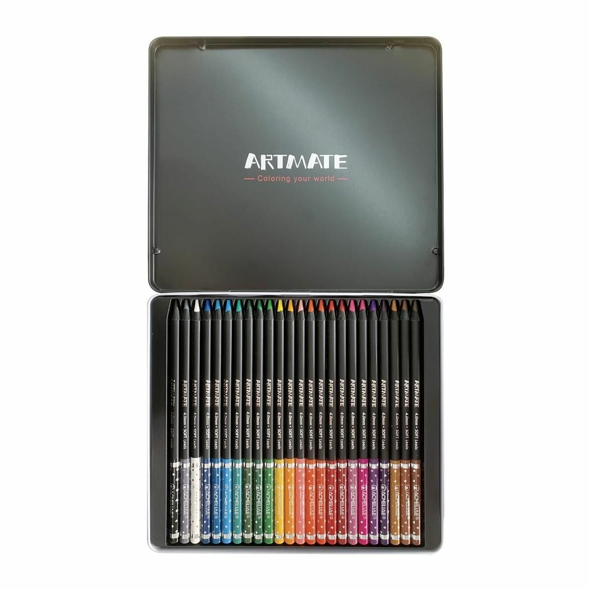 Набор карандашей цветных ACMELIAE "Blackwood Artmate" 24 цв, в металлическом футляре - фото №6