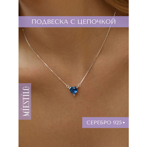 Колье MIESTILO, серебро, 925 проба, родирование, кварц синтетический, длина 45 см., синий