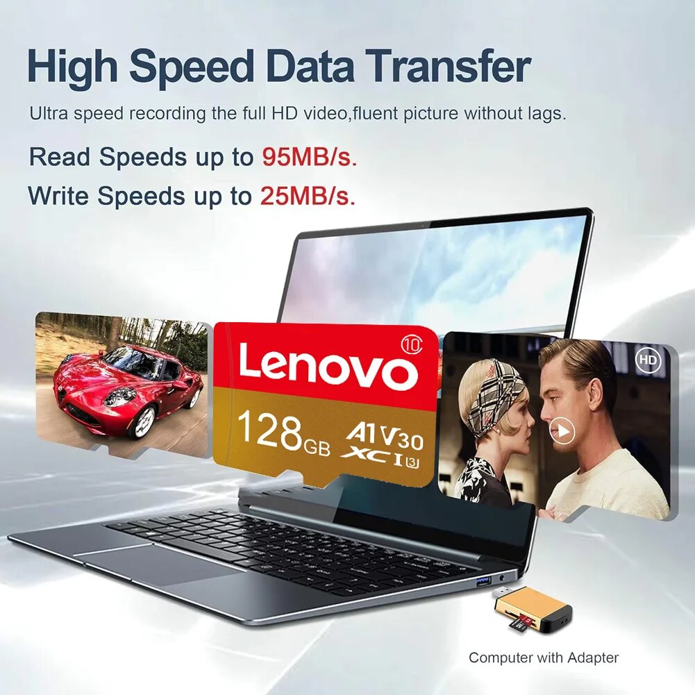 Карта памяти Lenovo 2TB Class10 C10 UHS-I TF/SD-карты Trans Micro TF SD 1TB 512GB 256GB 128GB EVO+ Mini TF Card Grade для телефона, 2TB — фото 1