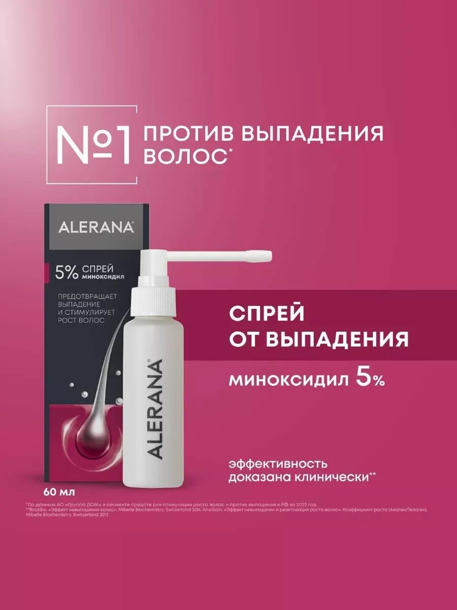 Алерана, спрей 5%, 60 мл, предотвращает выпадение и стимулирует рост волос