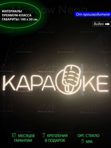 Изображение товара Неоновый светильник, неоновая светодиодная вывеска на стену, настенная неоновая лампа, надпись "Караоке", 100 х 30 см.