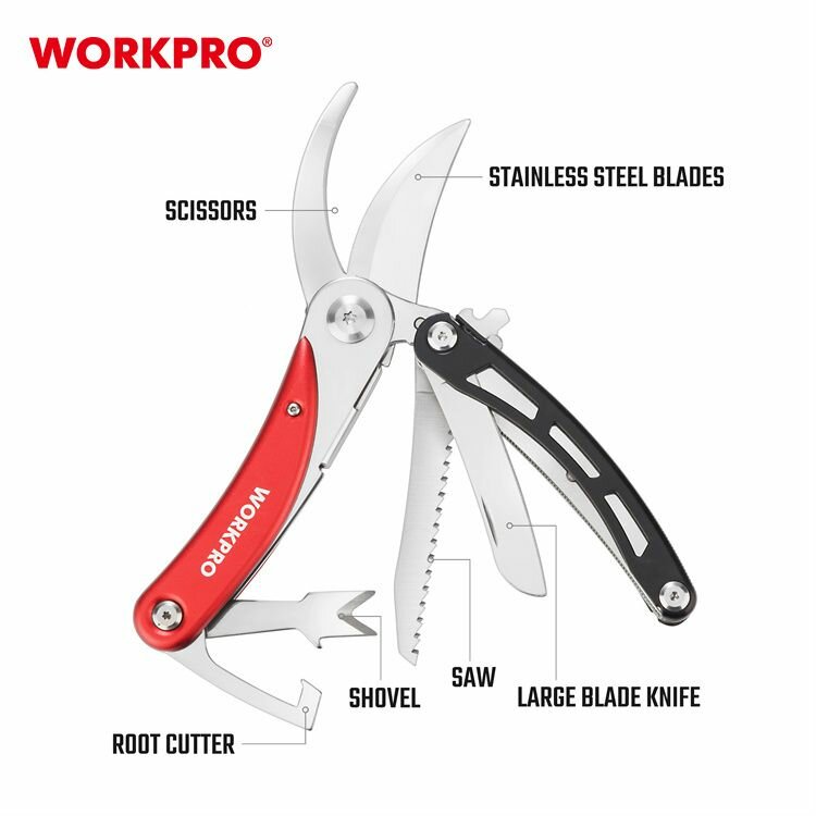 Многофункциональный инструмент WORKPRO WP382005, 4 в 1, садовые ножницы — фото 1