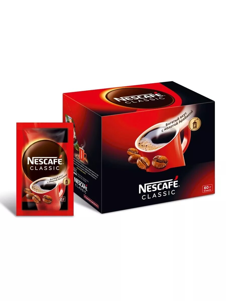 Nescafé Classic 2 г — 30 шт растворимый кофе с насыщенным вкусом и молотой Арабикой