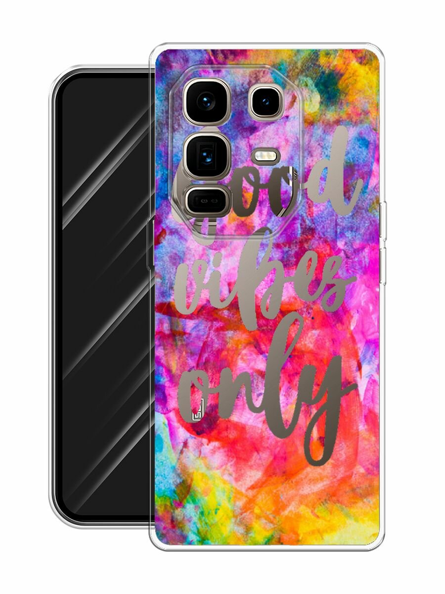 Чехол на Infinix Note 50 Pro + / Инфиникс Нот 50 Про + с принтом Good vibes only радуга, прозрачный — фото 1