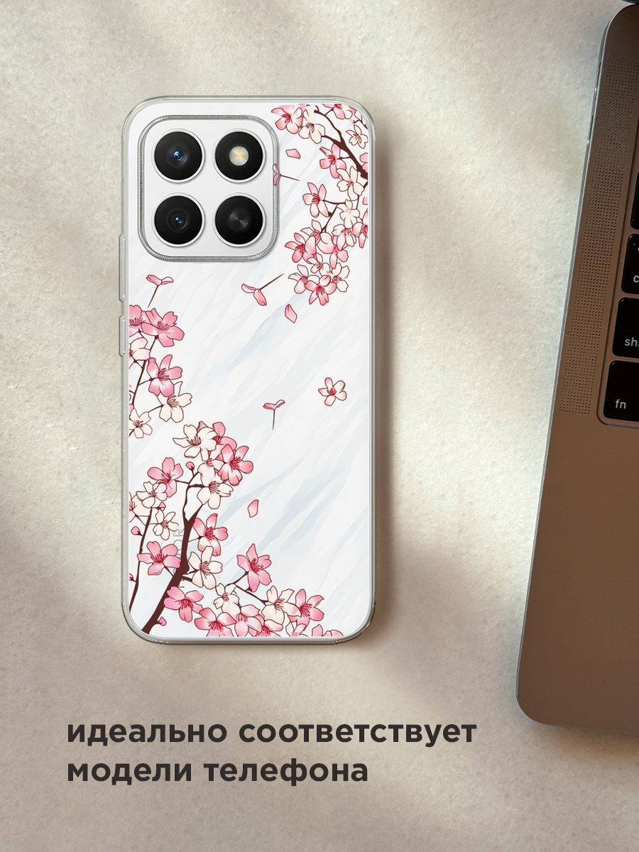 Чехол на Honor X8c / Хонор X8c с принтом "Ветви сакуры 1", прозрачный — фото 1