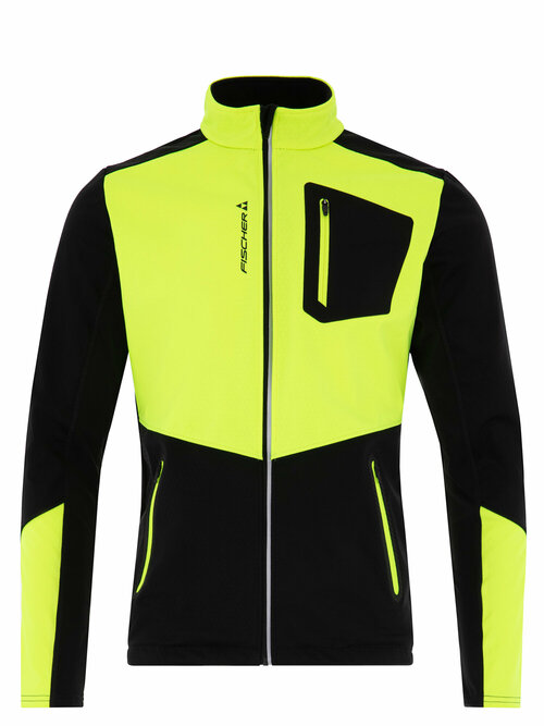 Куртка Fischer для бега, силуэт прилегающий, ветрозащитная, светоотражающие элементы, карманы, без капюшона, вентиляция, размер 48, желтый