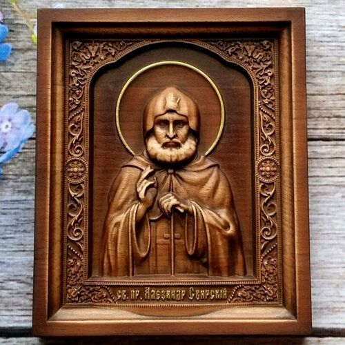 Резная икона «Святой Александр Свирский»