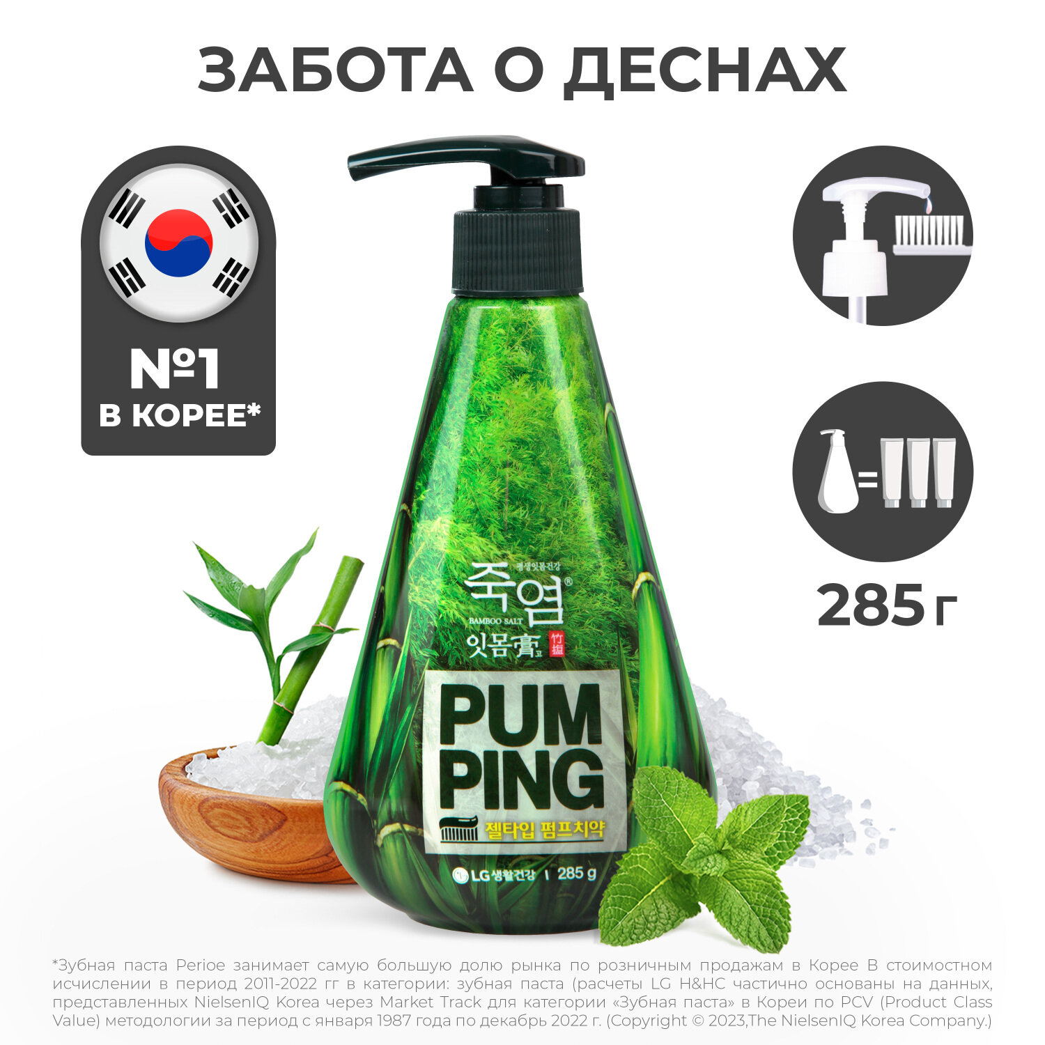 PERIOE Зубная паста с бамбуковой солью Pumping Bamboo Salt Gum Care для профилактики проблем с деснами