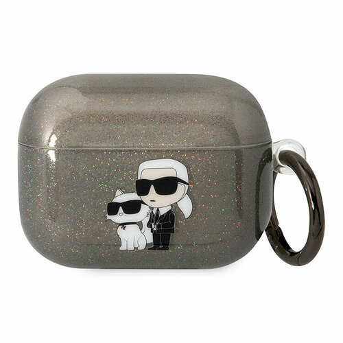 Karl Lagerfeld чехол для Airpods Pro, TPU Glitters with ring NFT Karl & Choupette черный