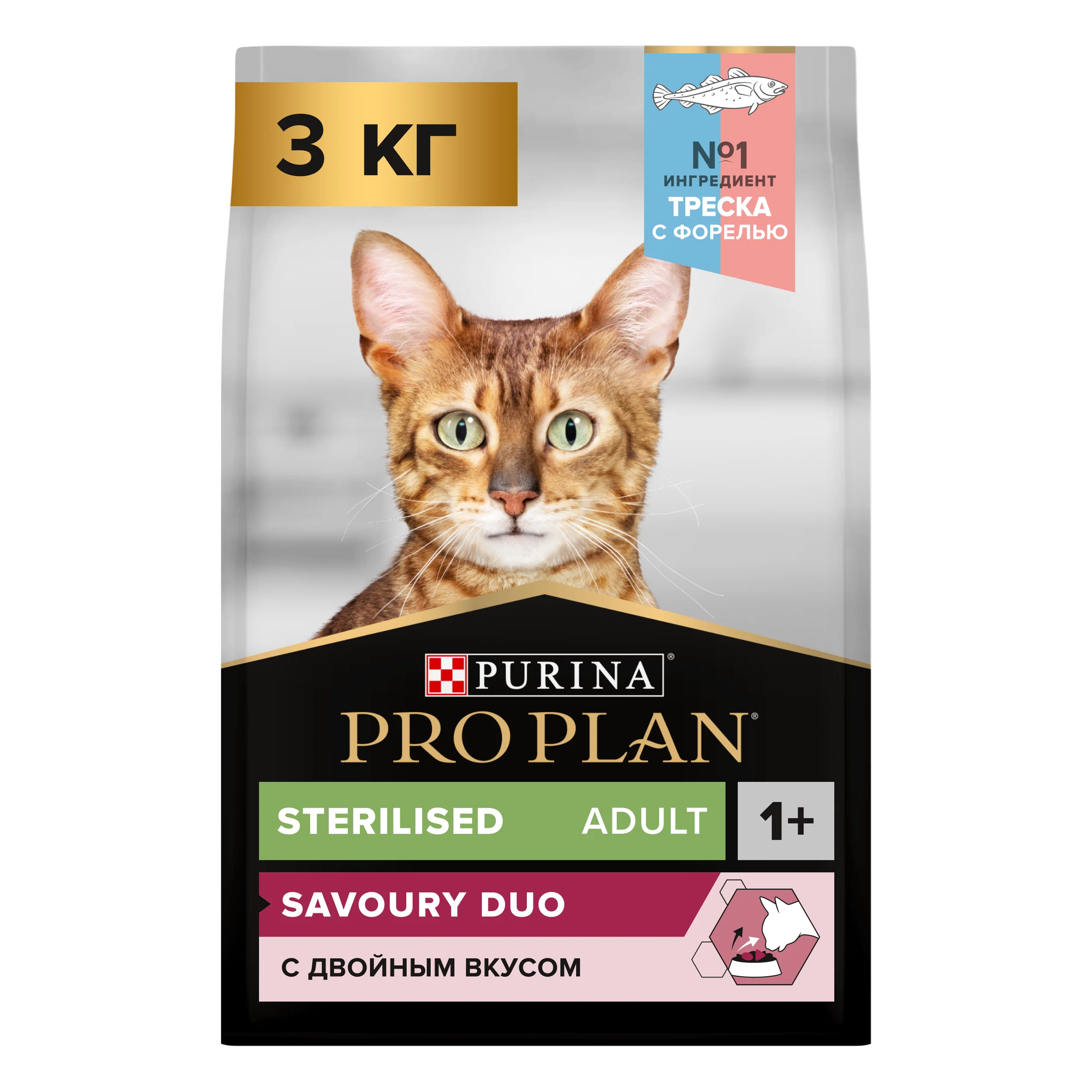 Pro Plan. Корм сух. полнорац. д/стерилиз. кошек и кастрир. котов, с выс. содержанием трески и с форелью 3 кг