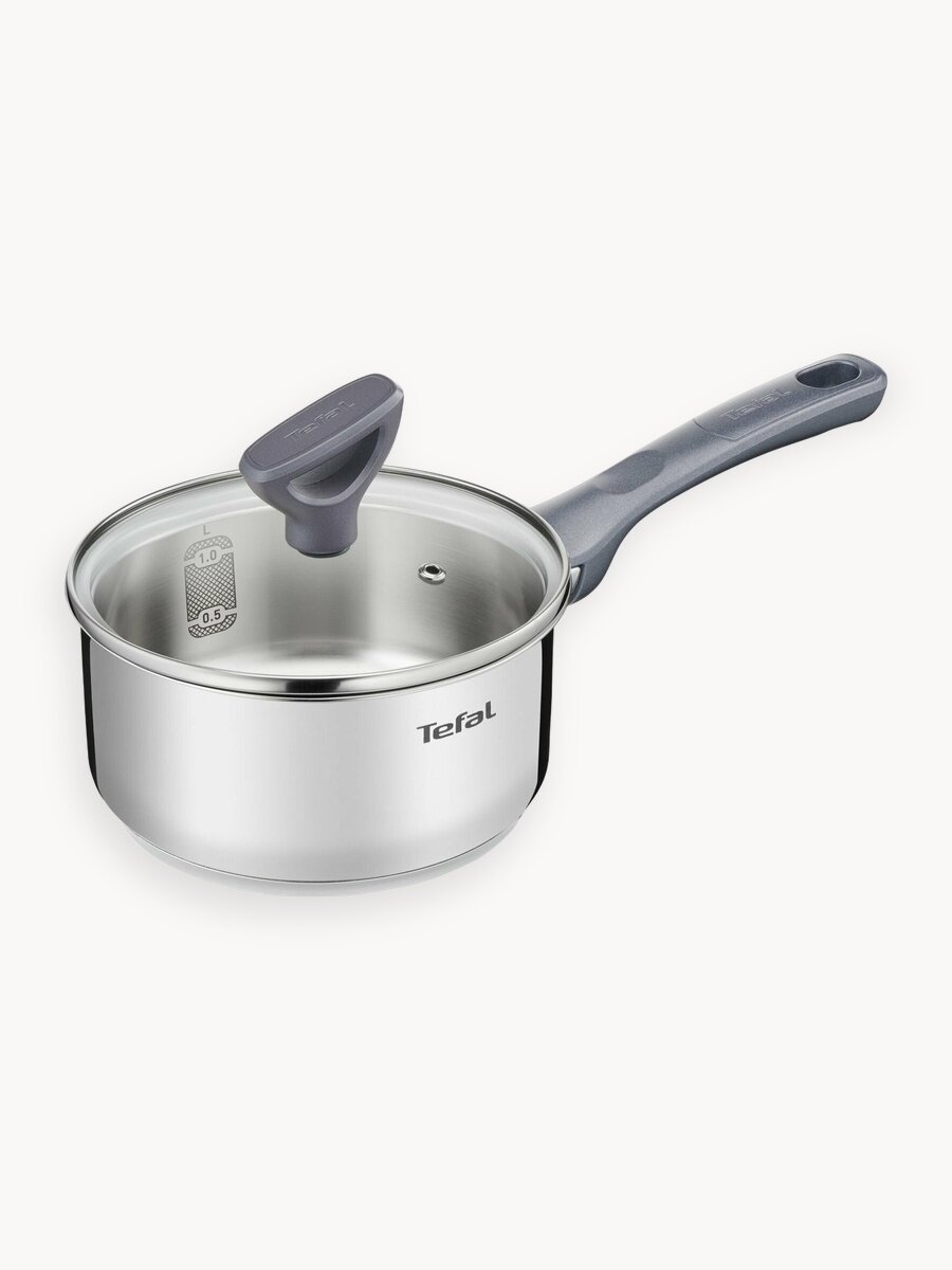 Ковш с крышкой Tefal Daily Cook 16 см из нержавеющей стали, с мерной шкалой, со сливными носиками, для газовых, электрических и индукционных плит