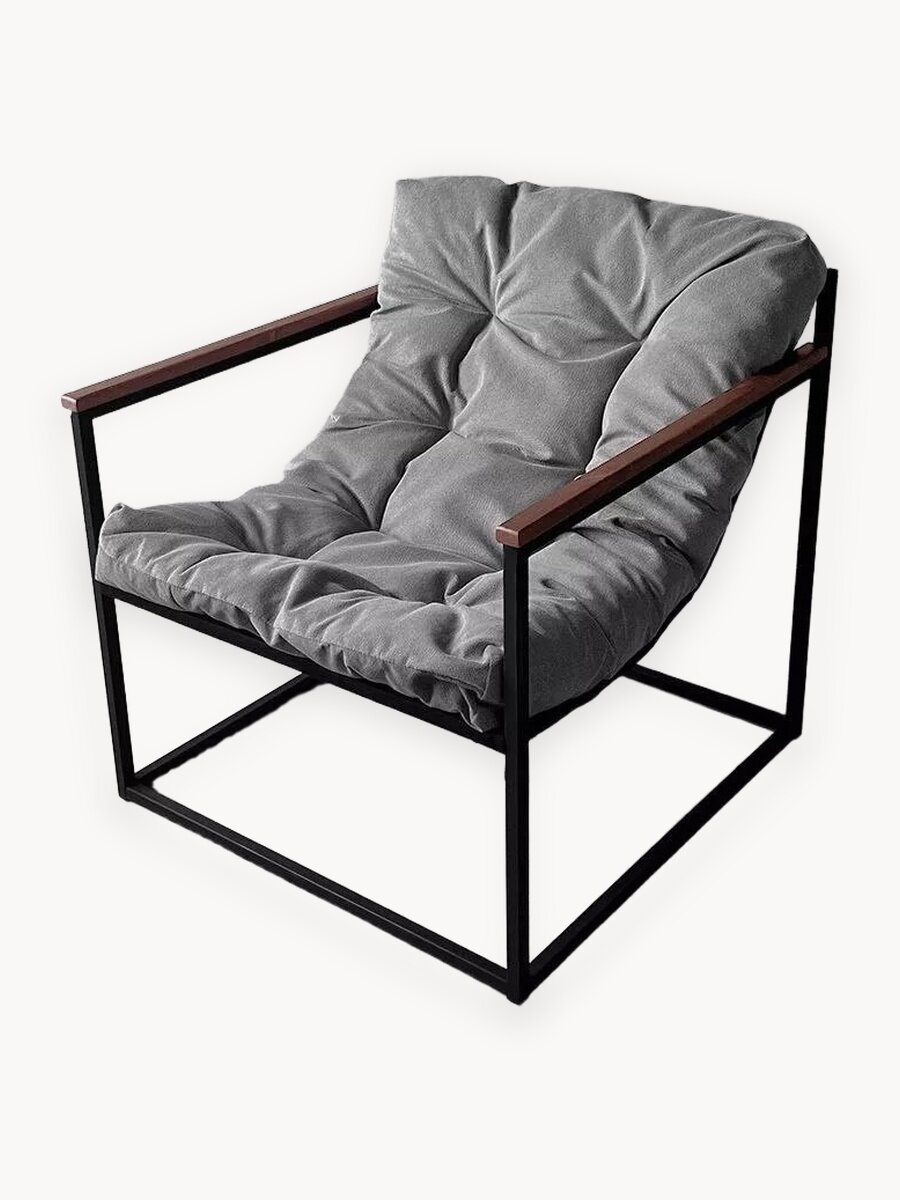 Кресло-стул мягкое удобное для отдыха, уличное, на балкон, на веранду, в стиле лофт, минимализм, Комфи ++ велюр серый