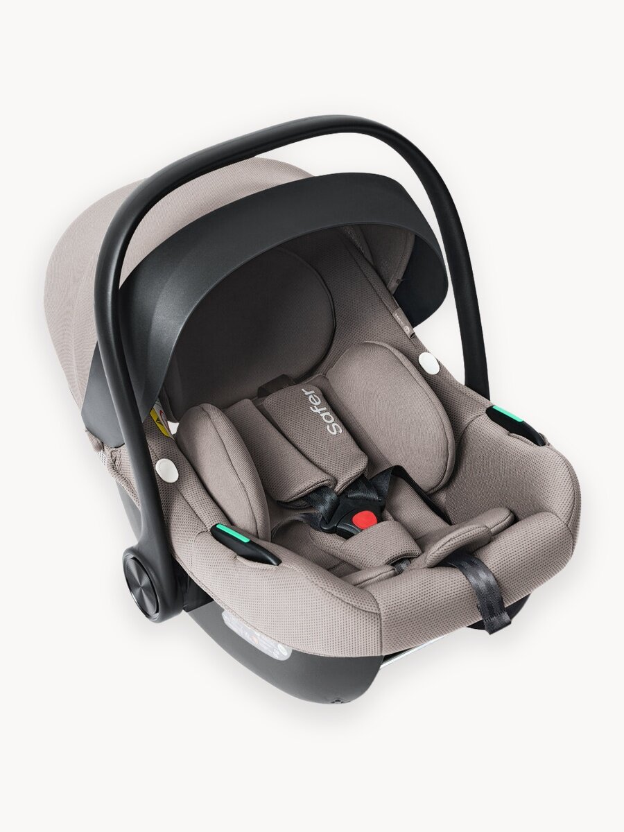 Автолюлька для новорожденных Happy Baby Safer, группа 0+ автокресло-переноска, с анатомической подушкой, бежево-серый