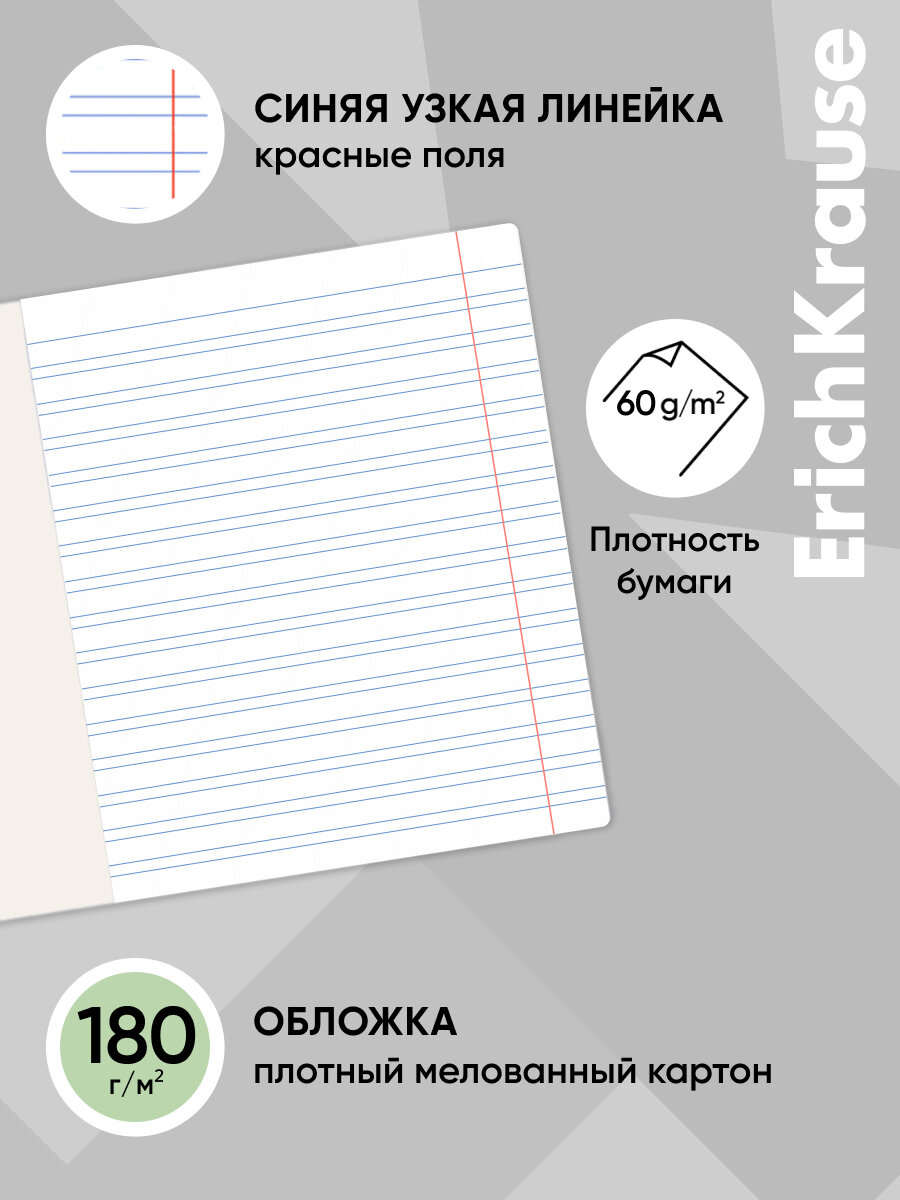 Тетрадь школьная ученическая ErichKrause Классика с линовкой зеленая, 12 листов, узкая линейка (в плёнке по 10 шт.) — фото 1