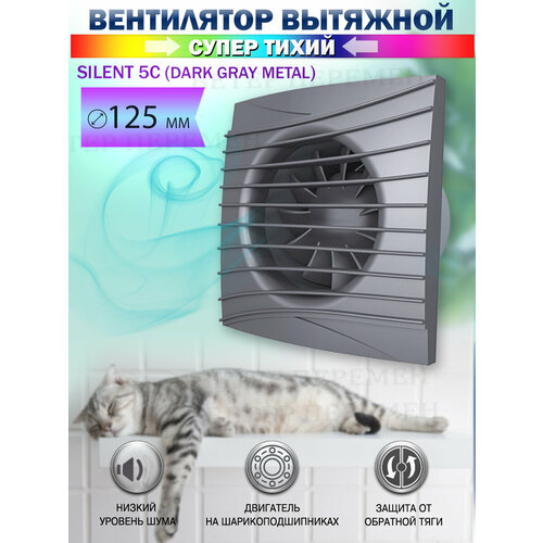 фото Вентилятор вытяжной diciti silent 5c dark gray metal, с обратным клапаном, бесшумный, d 125 мм