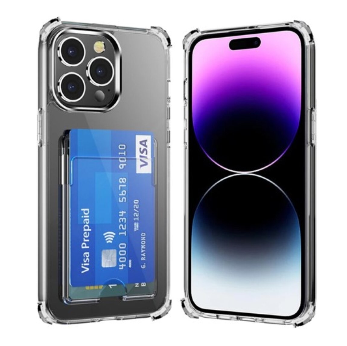 Чехол защитный для Apple iphone 15 Pro прозрачный с усиленными углами и кармашком для карт / чехол на Эпл Айфон 15 Про