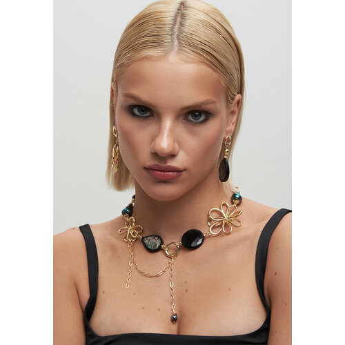 Колье YAROSLAVNA, гелиотис, агат, длина 44 см, золотистый