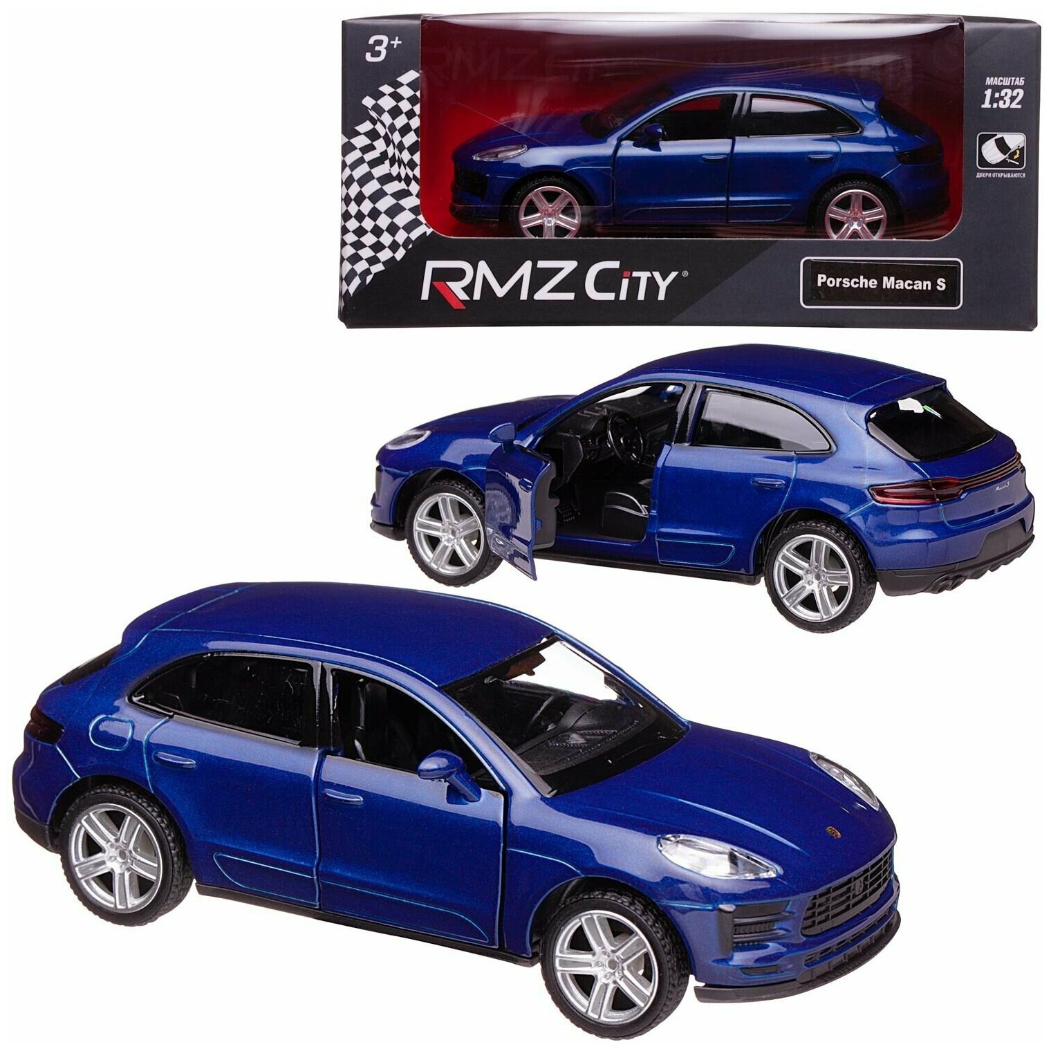 Машина металлическая RMZ City серия 1:32 Porsche Macan S 2019, инерционная, цвет синий, двери открываются