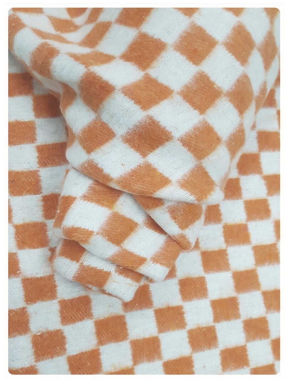 Одеяло байковое 1,5 спальное 140х205 см (оранжевая клетка) - фотография № 5