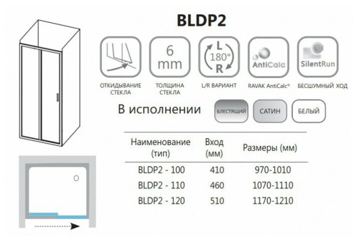 Раздвижные двери RAVAK Blix BLDP2-100 белый/транспарент белый - фотография № 11