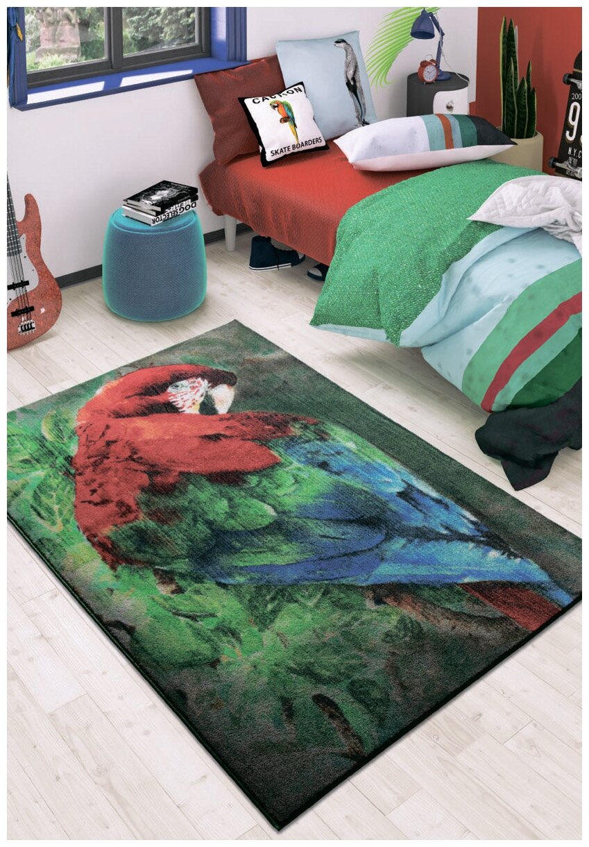 Ковер на пол 1,33 на 1,9 м в спальню, гостиную, детскую, разноцветный Confetti Kids Scarlet Macaw 01 Green - фотография № 2