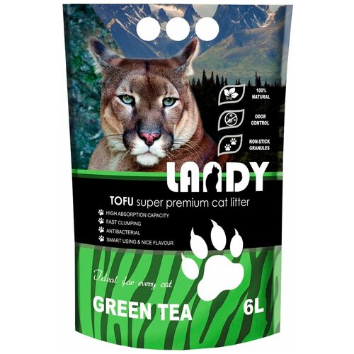 landy tofu green tea наполнитель комкующийся растительный для туалета кошек с ароматом зеленого чая 6 л Наполнитель для кошачьего туалета LANDY комкующийся, TOFU растительный, с ароматом зеленого чая 6 л