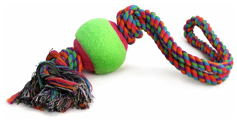 Игрушка для собак "Веревка с петлей, 2 узла и мяч", d65/450мм, 1шт