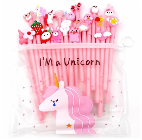 Ручки шариковые набор . CUTE UNICORN pink 0,7мм синяя 20шт