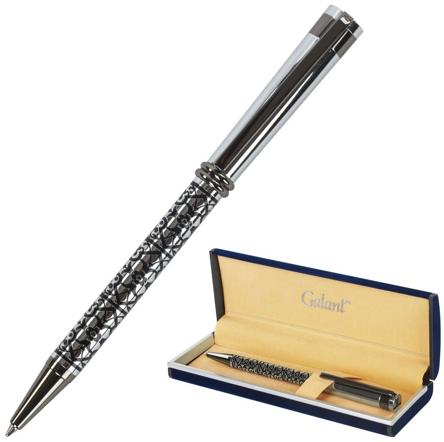 Ручка подарочная шариковая GALANT Locarno, корпус серебр./черный, хром. детали, 0,7мм, синяя, 141667