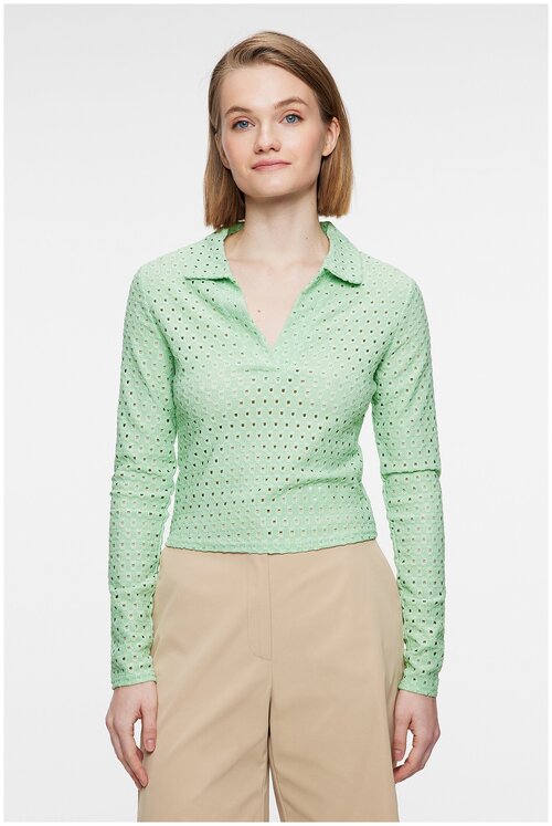 Блуза  Befree, нарядный стиль, прилегающий силуэт, длинный рукав, подкладка, без карманов, манжеты, однотонная, размер XS, зеленый