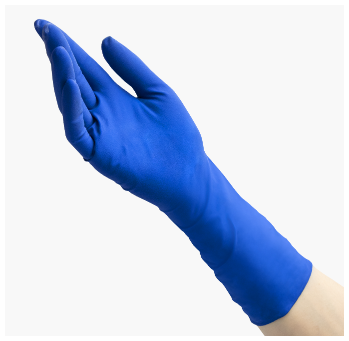 Перчатки латексные повышенной прочности синие BENOVY размер XL 25 пар/упк