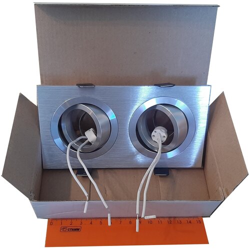 Светильник встраиваемый ТМ 100000ЛАМП. XL6903L-2-AL. Цвет - алюминий. Прямоугольный, поворотный, литой. Под две лампы - MR16.