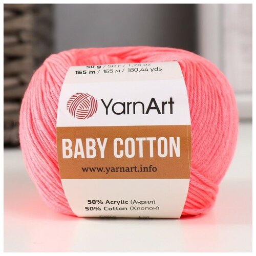 Пряжа Baby cotton 50% акрил 50% хлопок 165м/50гр (424 яр. коралл)