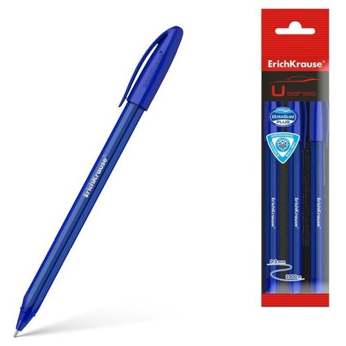 Набор ручек шариковых ErichKrause U-108 Original Stick, 3 штуки, игольчатый узел 1.0 мм, цвет чернил синий, супермягкое письмо, корпус тонированный синий