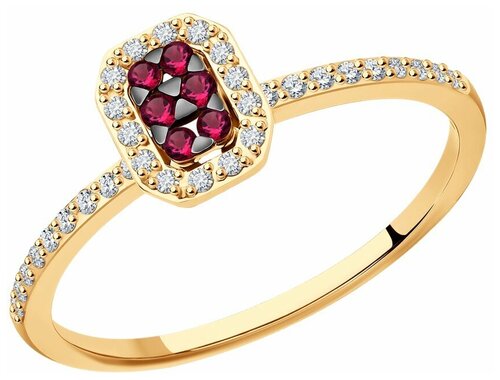 Кольцо Diamant online, золото, 585 проба, бриллиант, рубин, размер 16.5