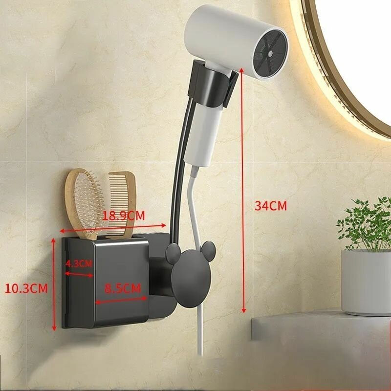 фото Держатель для фена самоклеящийся с органайзером для хранения аксессуаров / фен Свободные руки