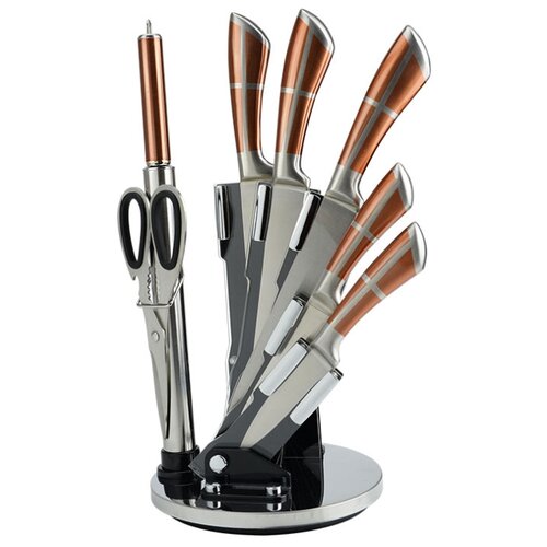 фото Набор Alpenkok 5 ножей, ножницы и мусат с подставкой АК-2090 оранжевый / серебристый