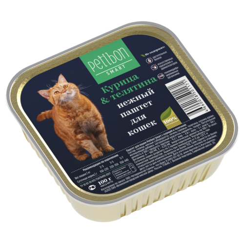 Консервы Petibon Паштет для кошек Smart с курицей и телятиной, 100 гр. (24 штуки)