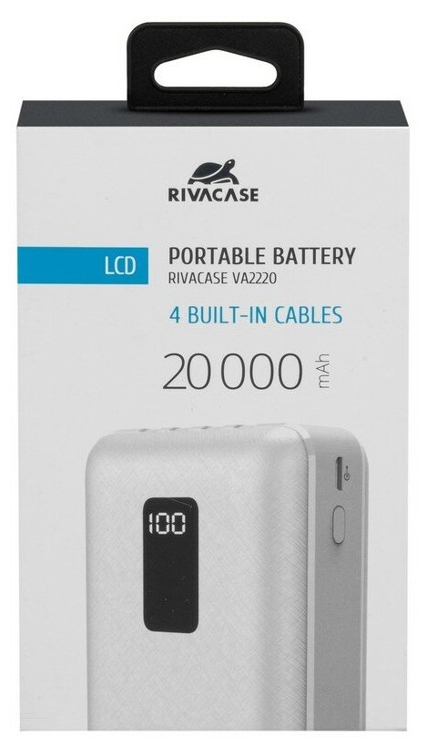 Внешний аккумулятор / Powerbank RIVACASE VA2220 20000 mAh литий-полимерный белый / для iPhone / 4 встроенных кабеля / цифровой дисплей