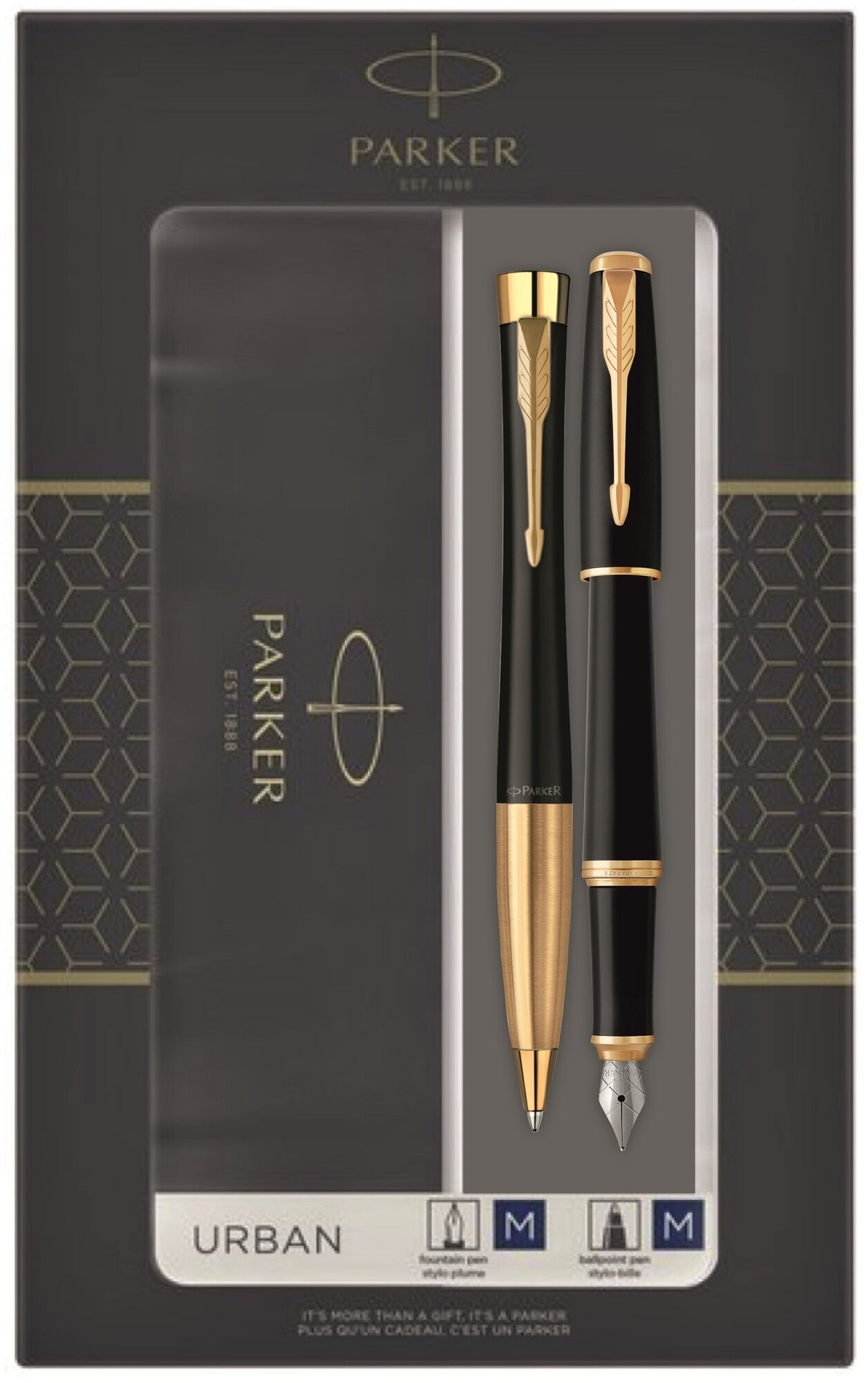Подарочный набор из 2-х ручек Parker URBAN Muted black GT перьевая+шариковая ручки