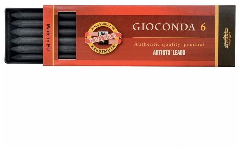 Сменные стержни для цанговых карандашей Koh-I-Noor "Gioconda" (H, 5,6мм, 6шт, круглый) пласт. короб (4345003004PK)