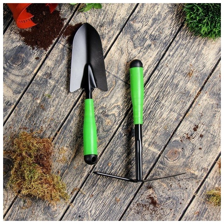 Набор садового инструмента, 2 предмета мотыжка, совок, длина 35 см, пластиковые ручки