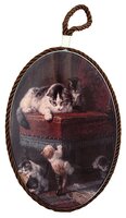 Подставка под горячее Elan gallery "Семейка котиков" 19*13*1 см., овальная, коричневый шнурок
