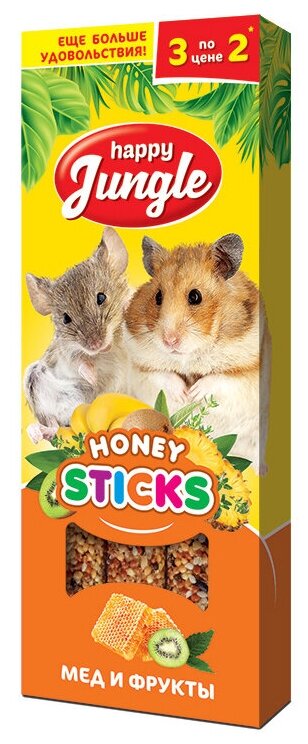 Happy Jungle (Экопром) палочки для мелких грызунов Honey Sticks (мед и фрукты), 3 шт